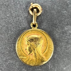 Colgante Medalla de la Virgen María Virgo Purísima de Oro Amarillo de 18 quilates French Vernon