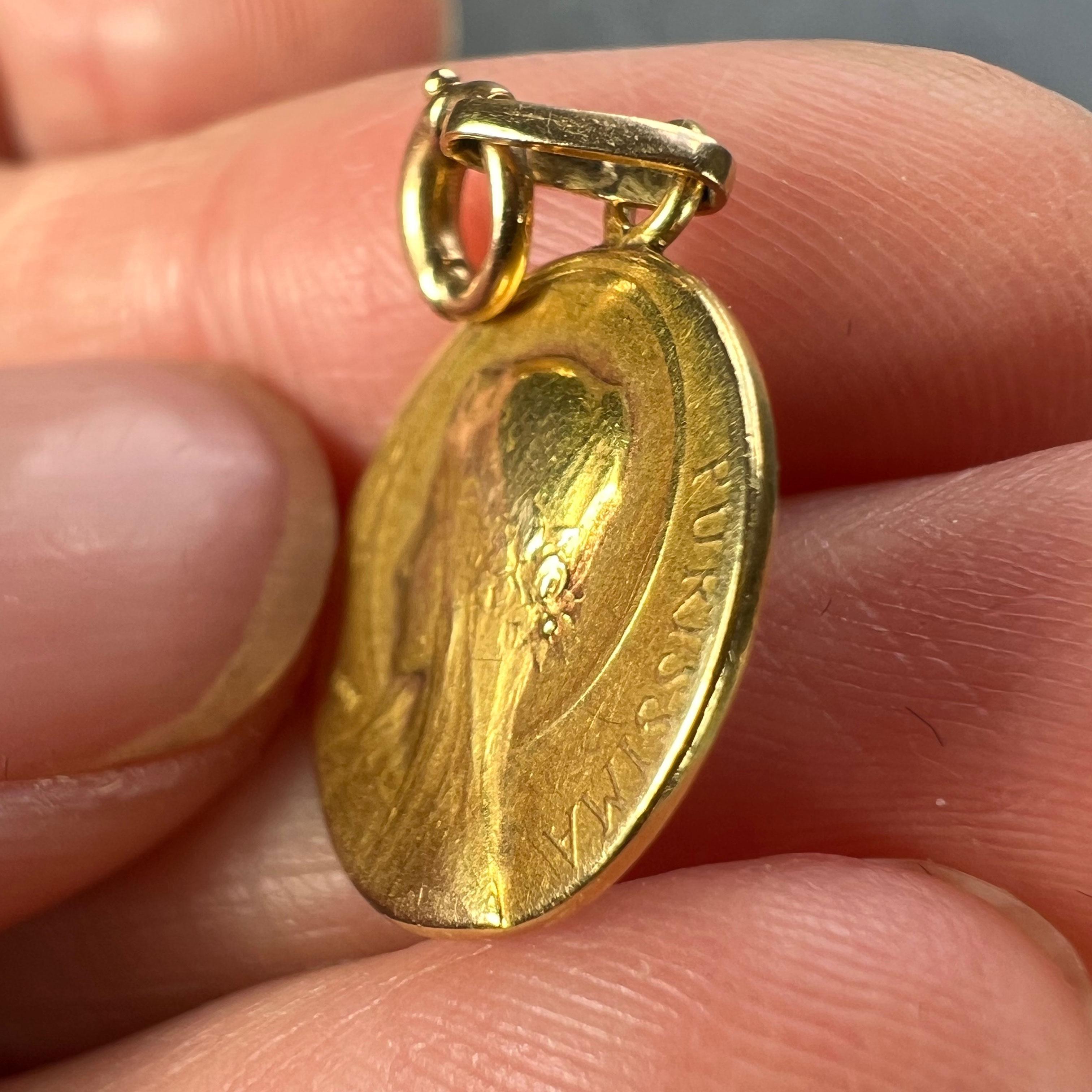 French Vernon 18K Yellow Gold Virgin Mary Virgo Purissima Medal Pendant 3