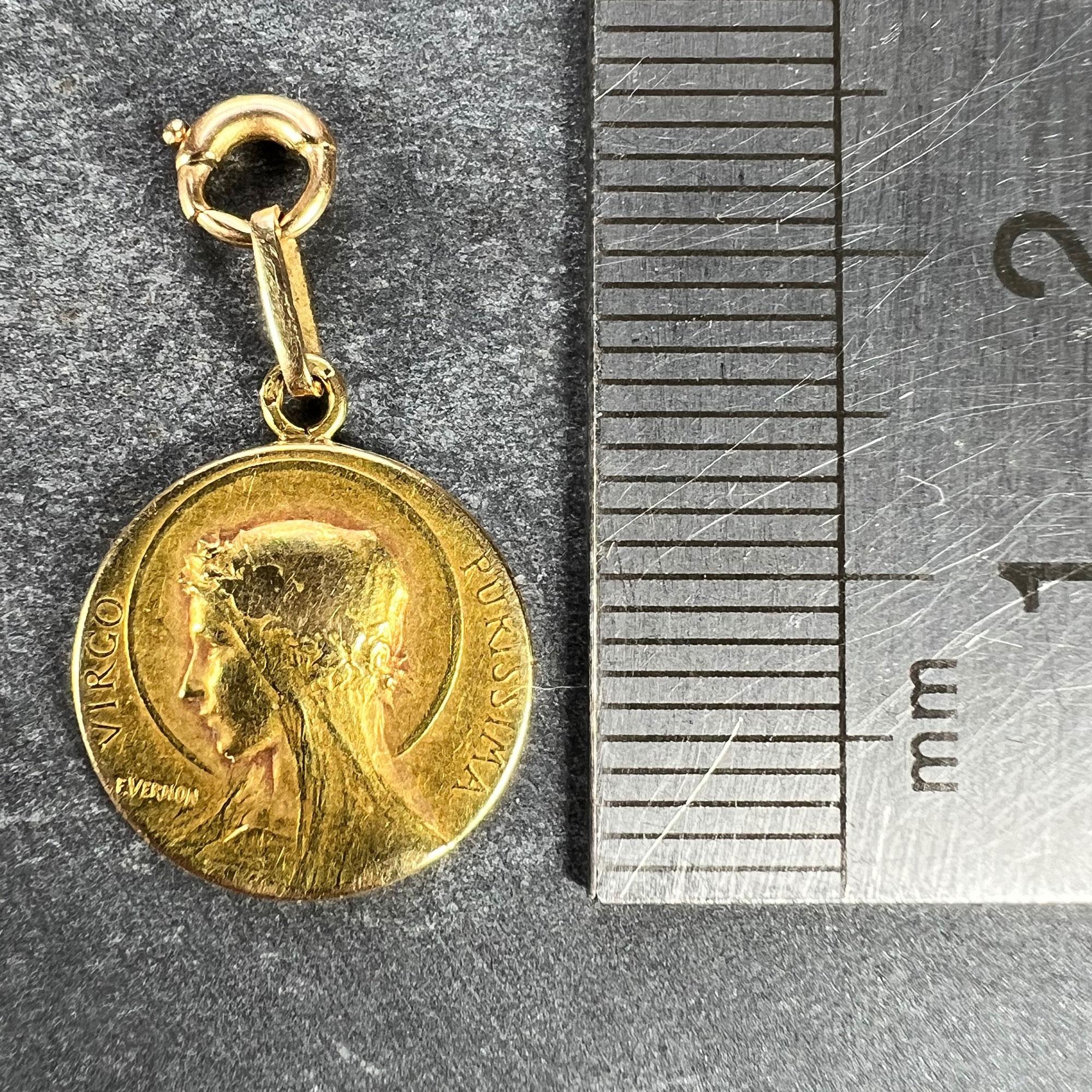 French Vernon 18K Yellow Gold Virgin Mary Virgo Purissima Medal Pendant 5