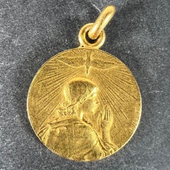 French Vernon Holy Dove Sacred Heart 18K Yellow Gold Religious Medal Pendant