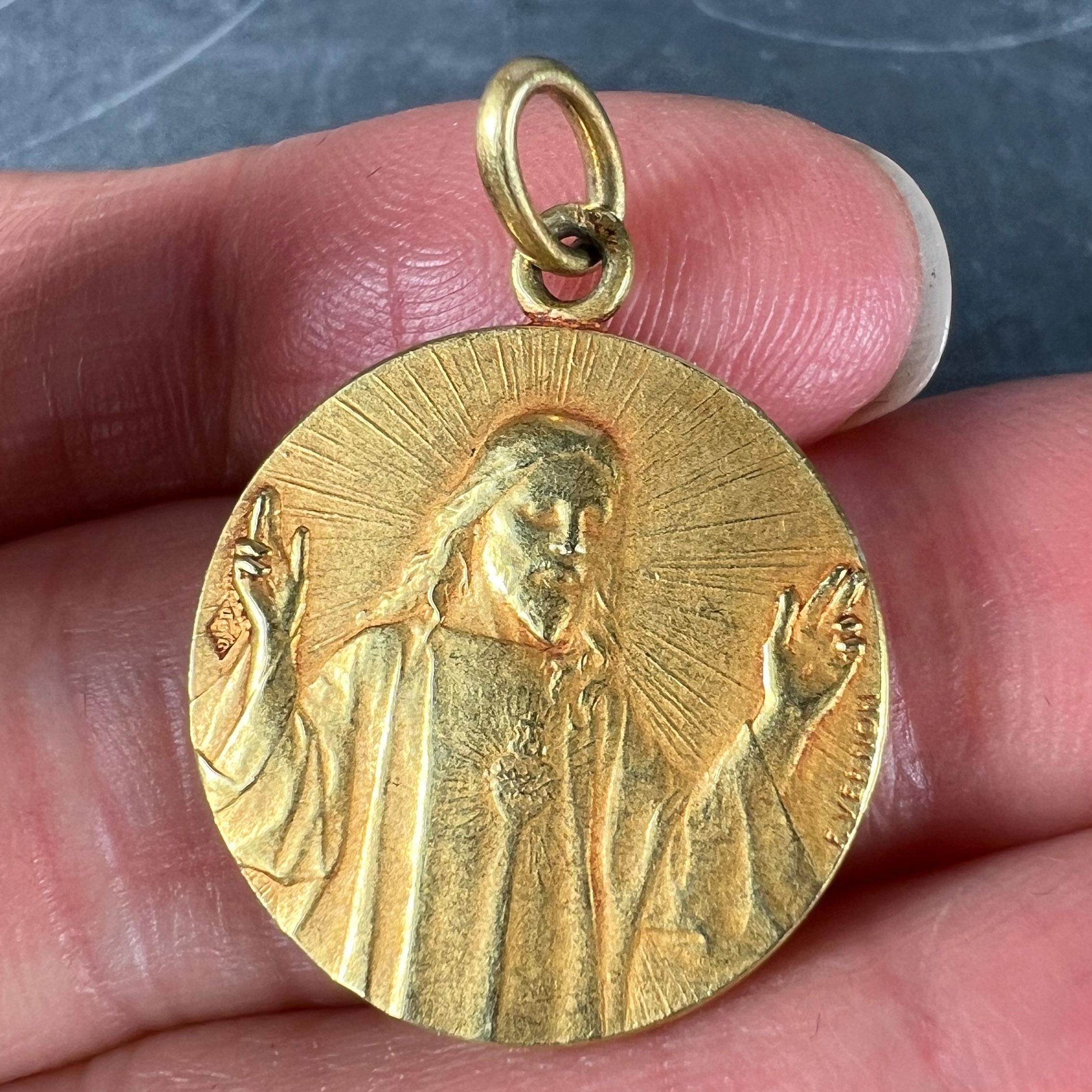 French Vernon Sacred Heart Madonna and Child 18K Yellow Gold Medal Pendant 1