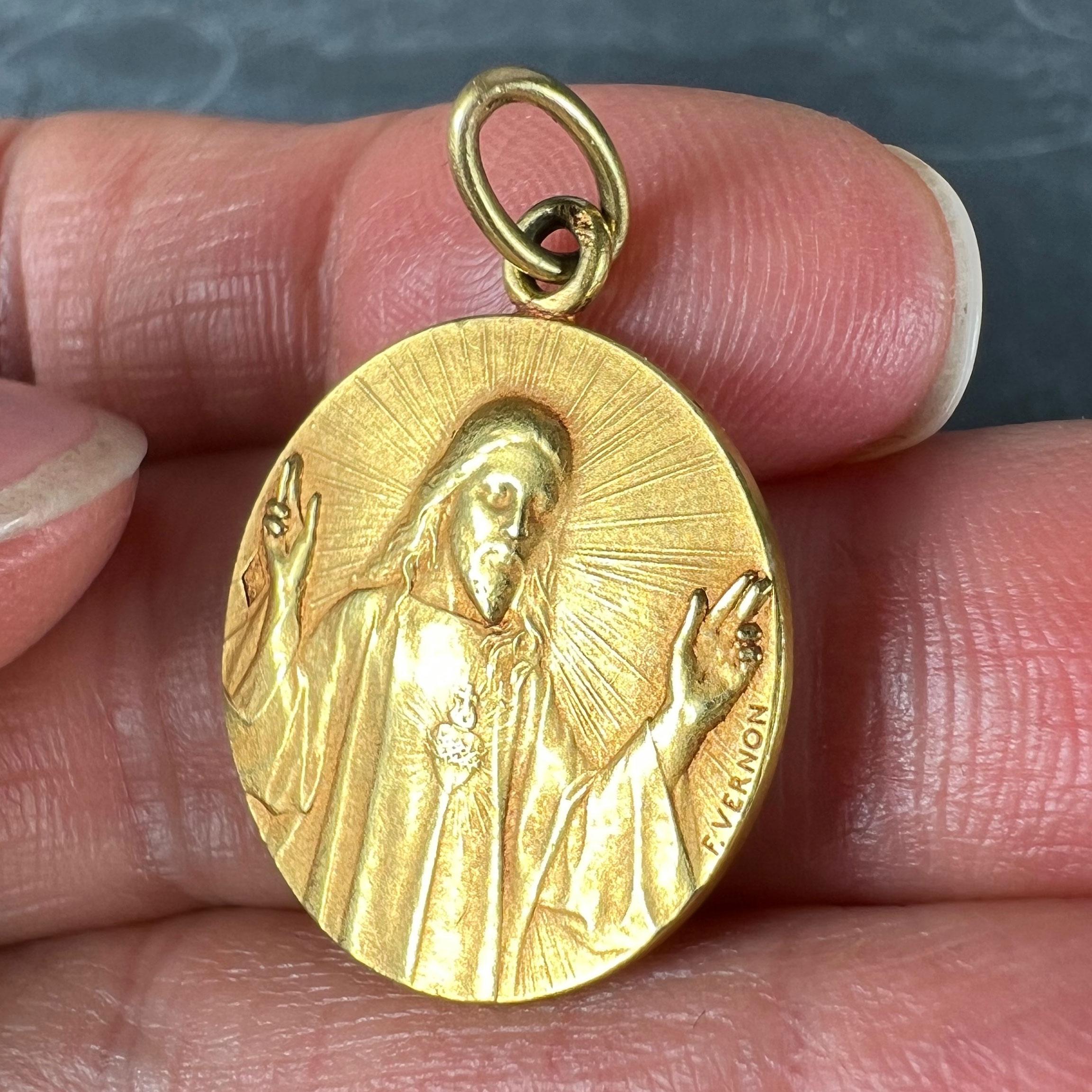 French Vernon Sacred Heart Madonna and Child 18K Yellow Gold Medal Pendant 2