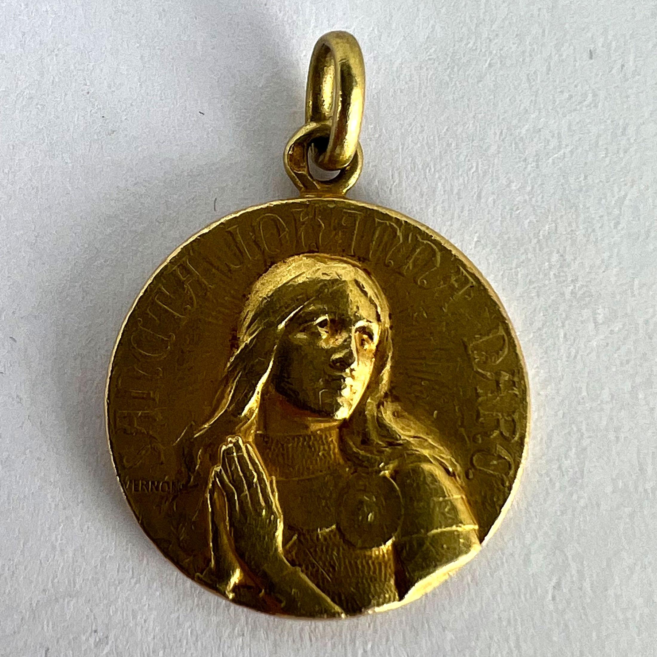 French Vernon Saint Joan of Arc 18K Yellow Gold Medal Pendant 9