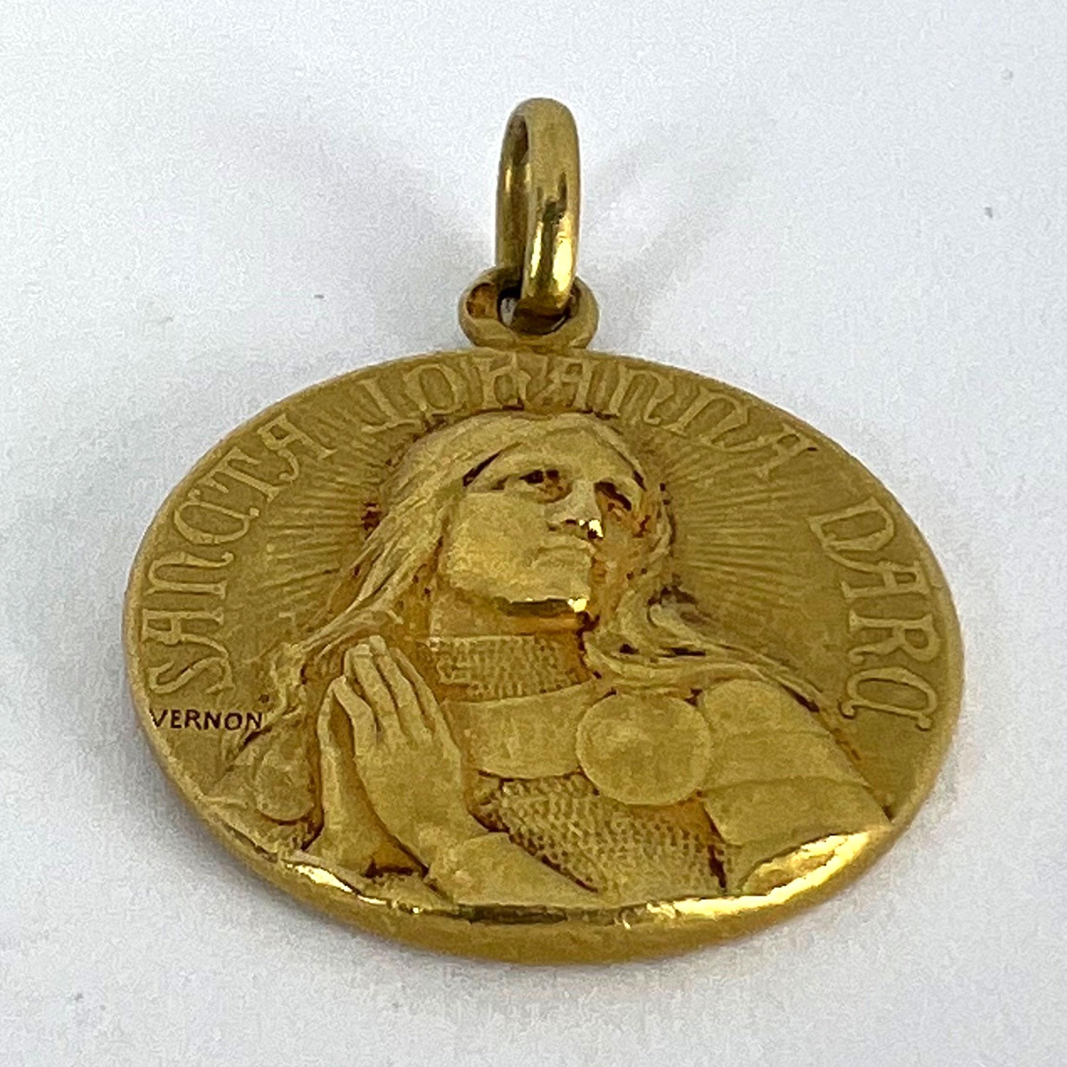 French Vernon Saint Joan of Arc 18K Yellow Gold Medal Pendant 11