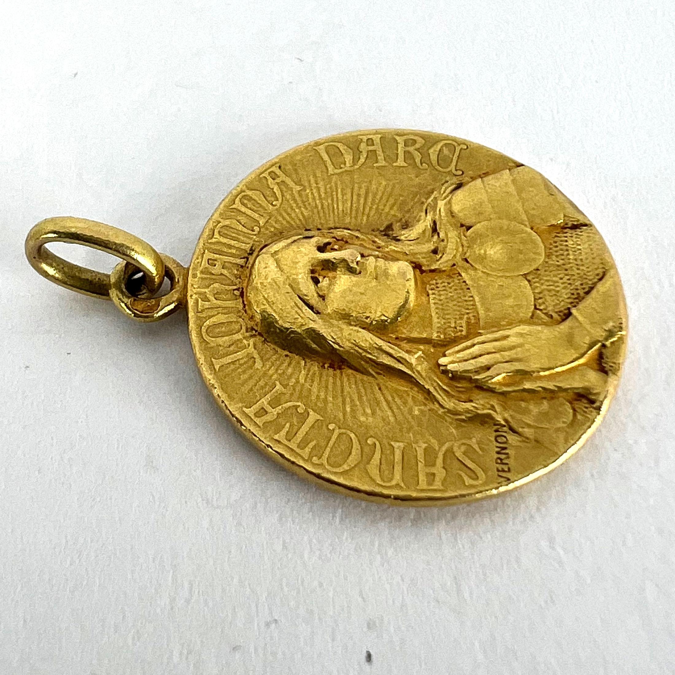 French Vernon Saint Joan of Arc 18K Yellow Gold Medal Pendant 12
