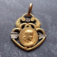 French Vernon Triumph of Love Cupid 18K Yellow Gold Diamond Love Pendant