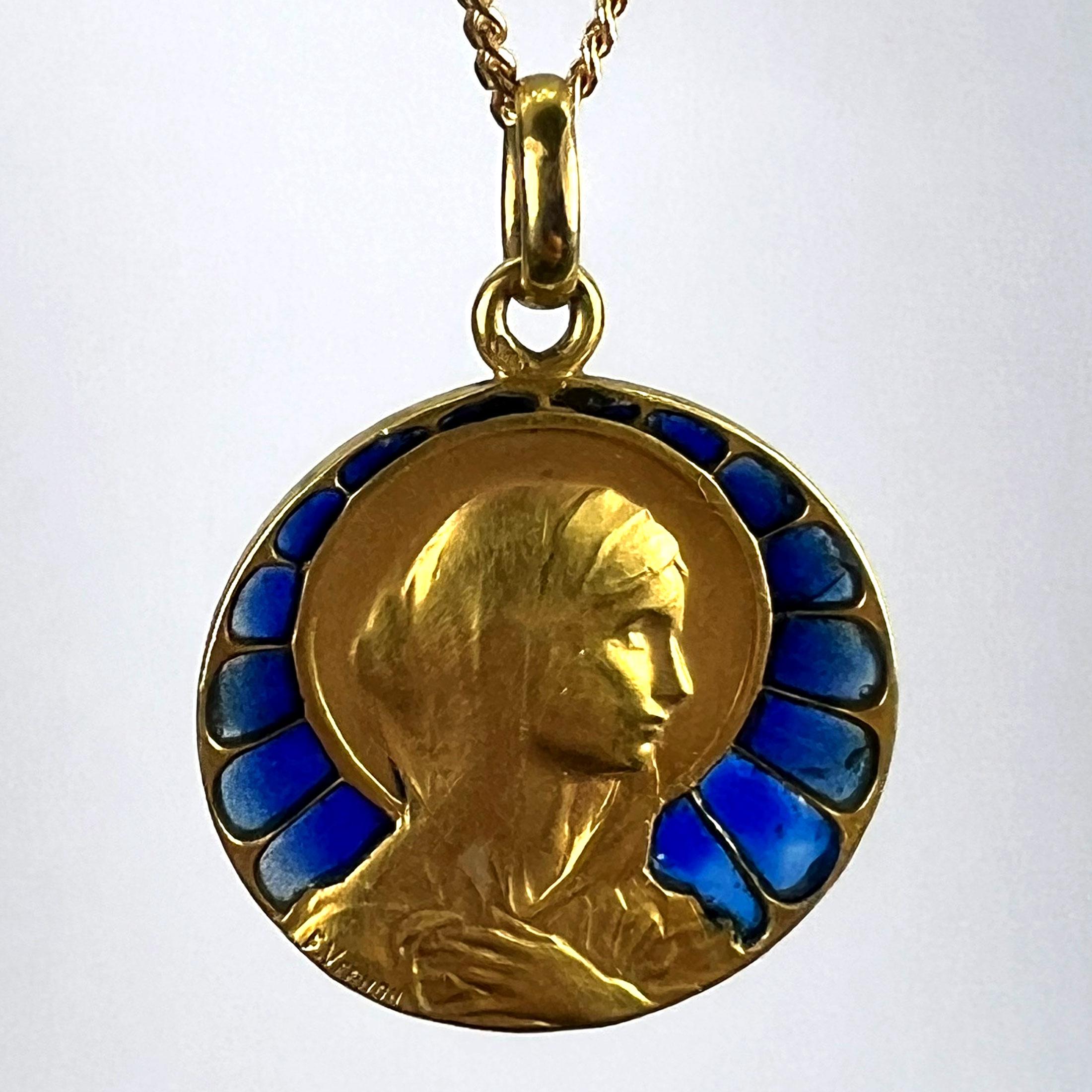 De las mujeres Colgante de oro amarillo de 18 quilates con esmalte French Vernon Virgin Mary Plique A Jour en venta