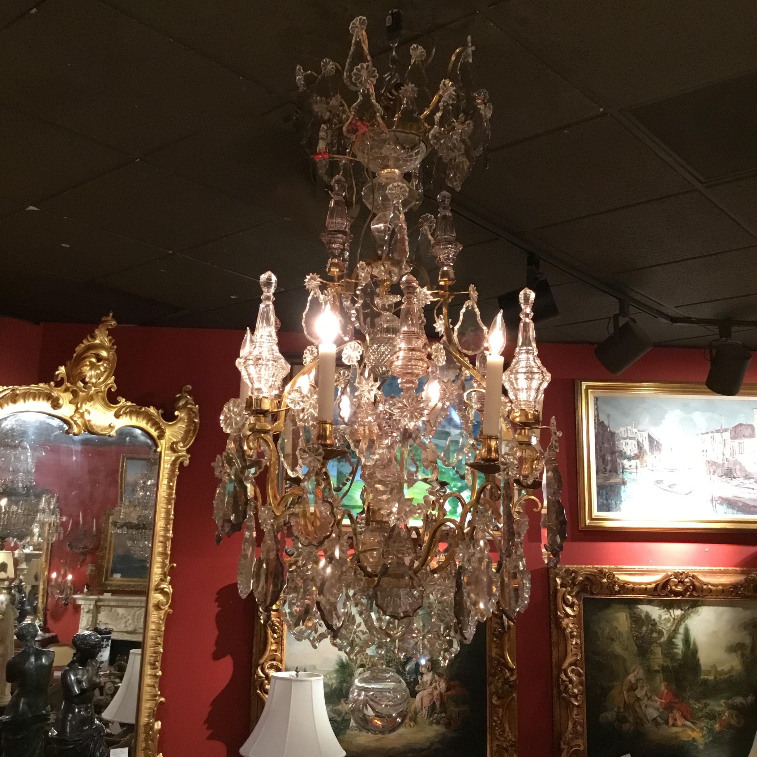French Versailles Style Chandelier in Crystal and Bronze Doré with Six Lights In Excellent Condition In Houston, TX