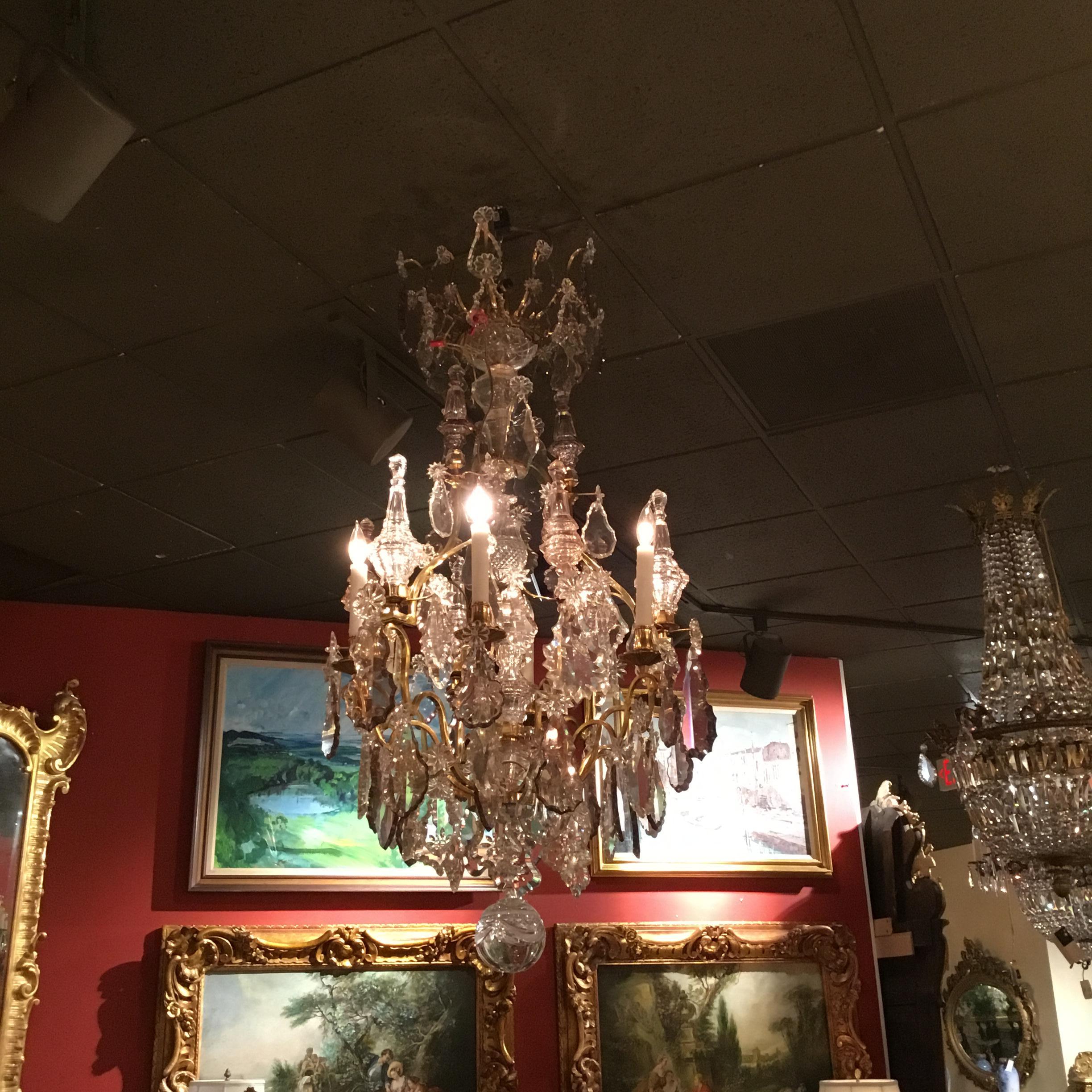 French Versailles Style Chandelier in Crystal and Bronze Doré with Six Lights 1