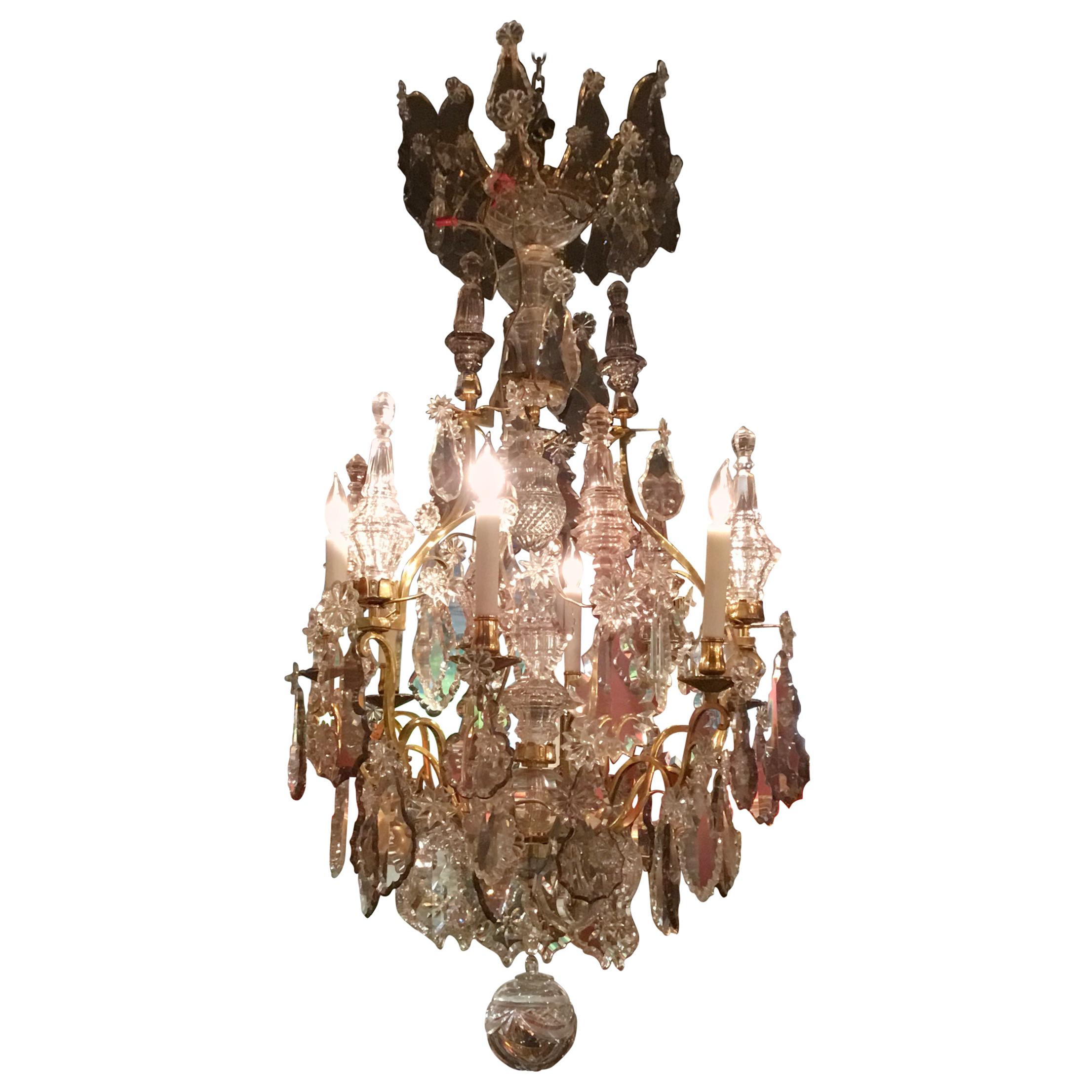 French Versailles Style Chandelier in Crystal and Bronze Doré with Six Lights