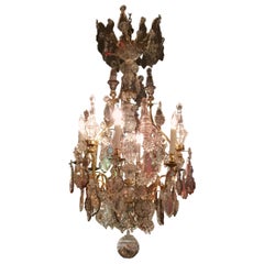 French Versailles Style Chandelier in Crystal and Bronze Doré with Six Lights