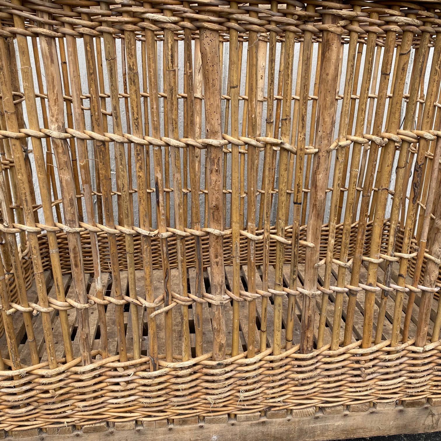 Wicker  French Very Large Boulangerie or Bakery Industrial Woven Cart Basket on Wheels