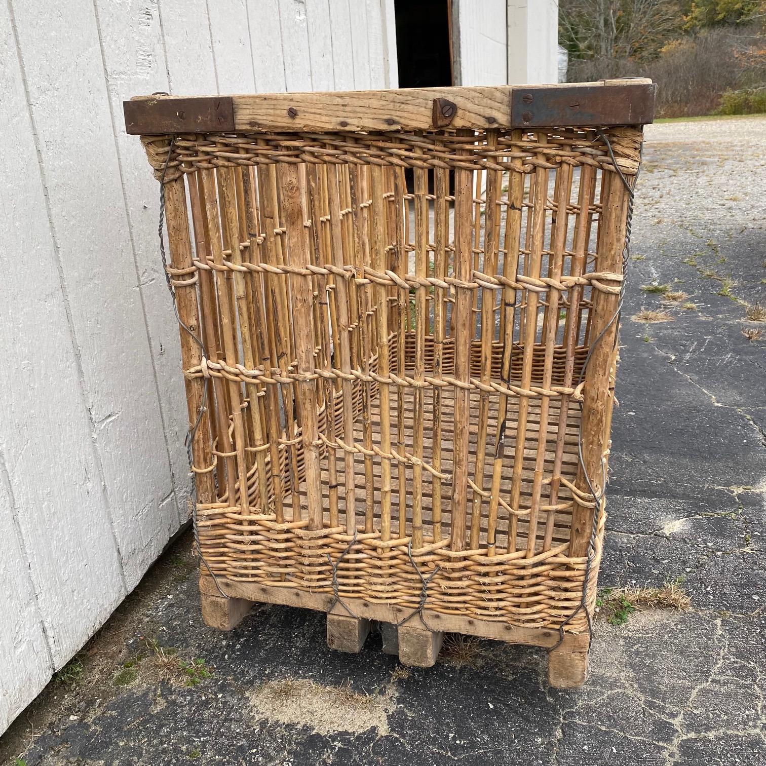  French Very Large Boulangerie or Bakery Industrial Woven Cart Basket on Wheels 1