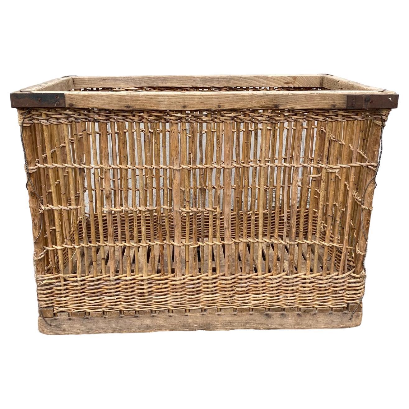  French Very Large Boulangerie or Bakery Industrial Woven Cart Basket on Wheels