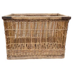  French Very Large Boulangerie or Bakery Industrial Woven Cart Basket on Wheels