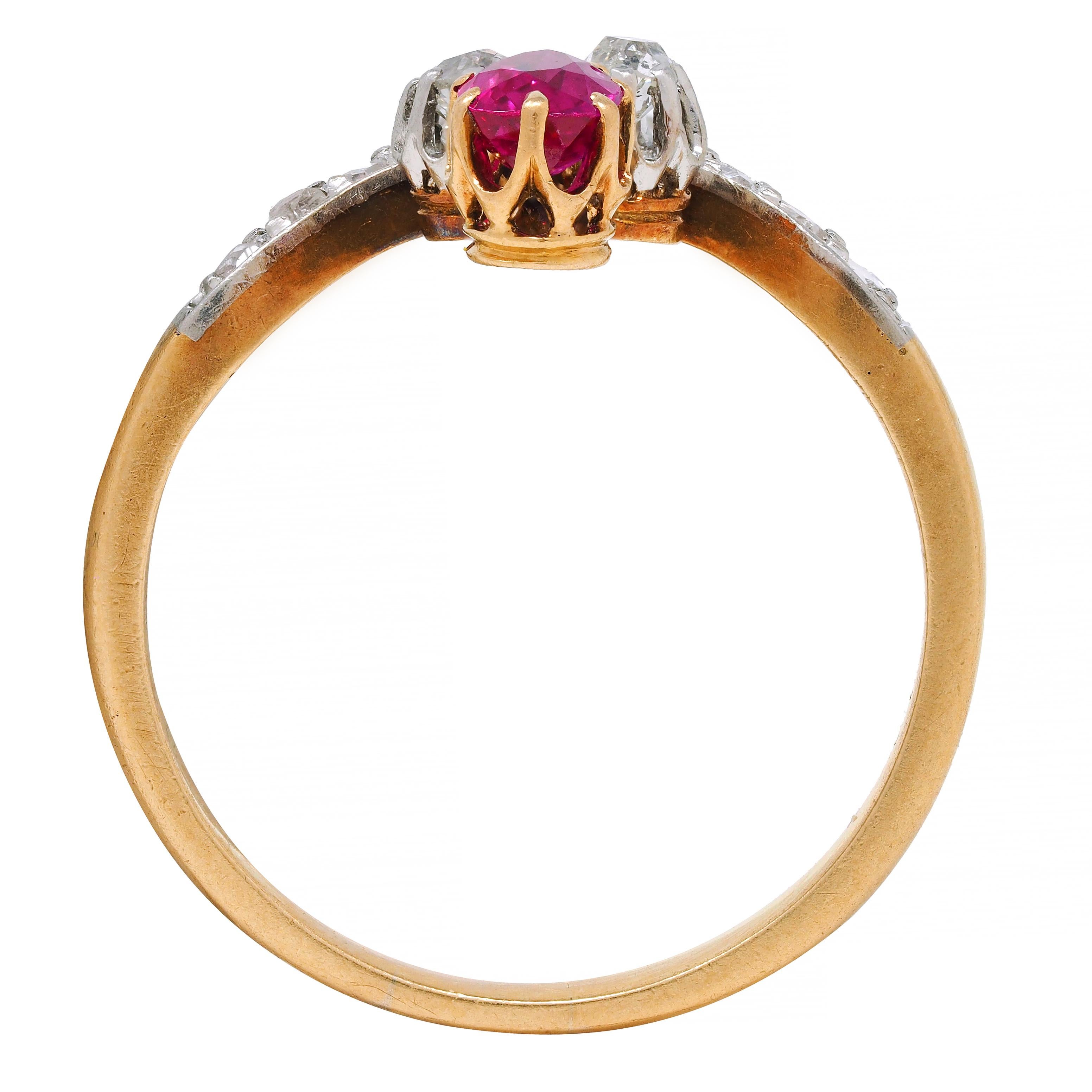 French Victorian 0.65 Ruby Diamond Platinum 18 Karat Gold Fleur-De-Lis Ring 4