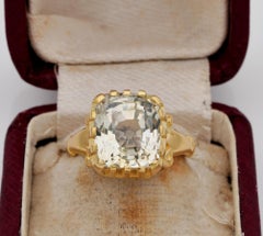 French Victorian 11.42 ct Natural Unheated Yellow Ceylon Sapphire Cert. Solitair