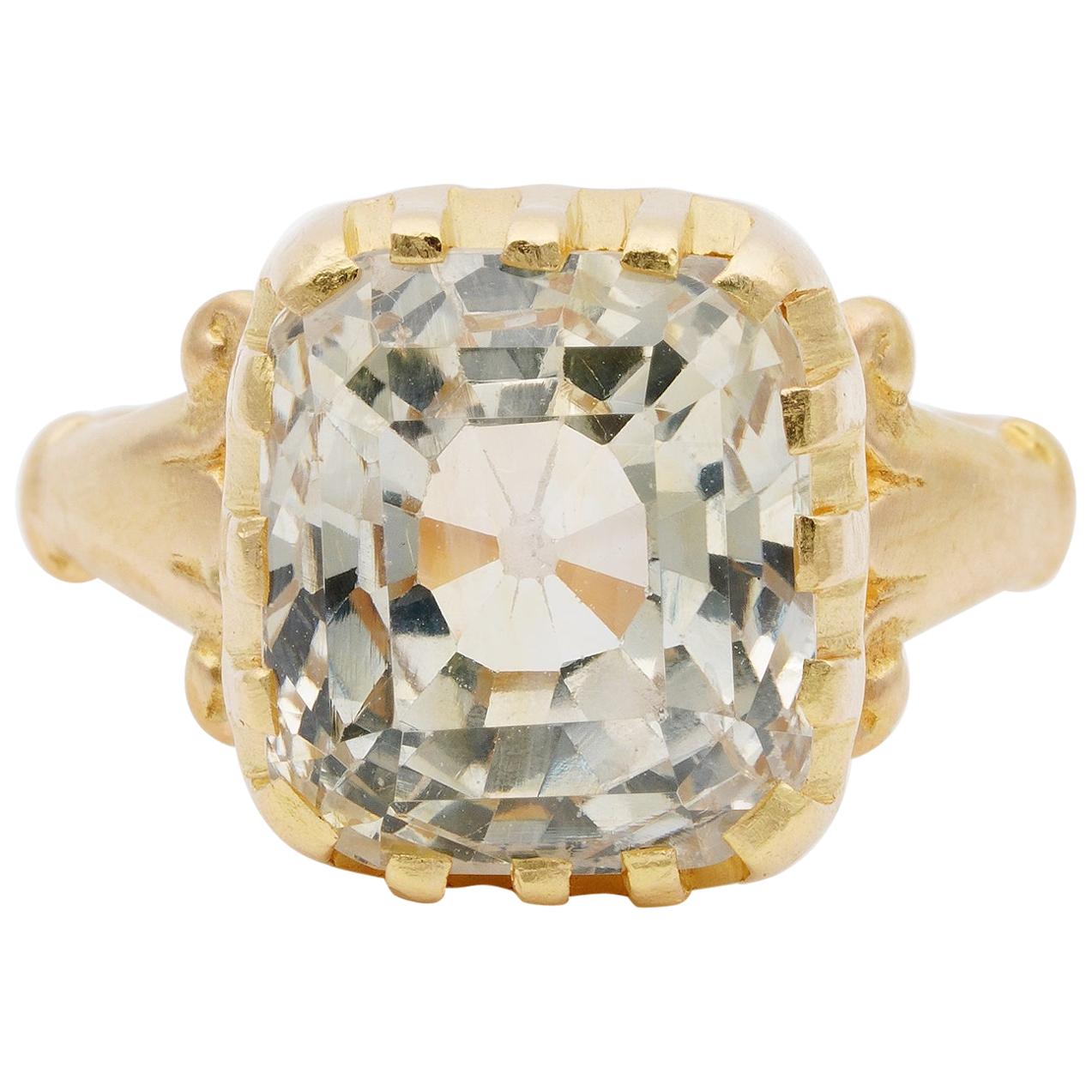 French Victorian 11.42 ct Natural Unheated Yellow Ceylon Sapphire Cert. Solitair For Sale