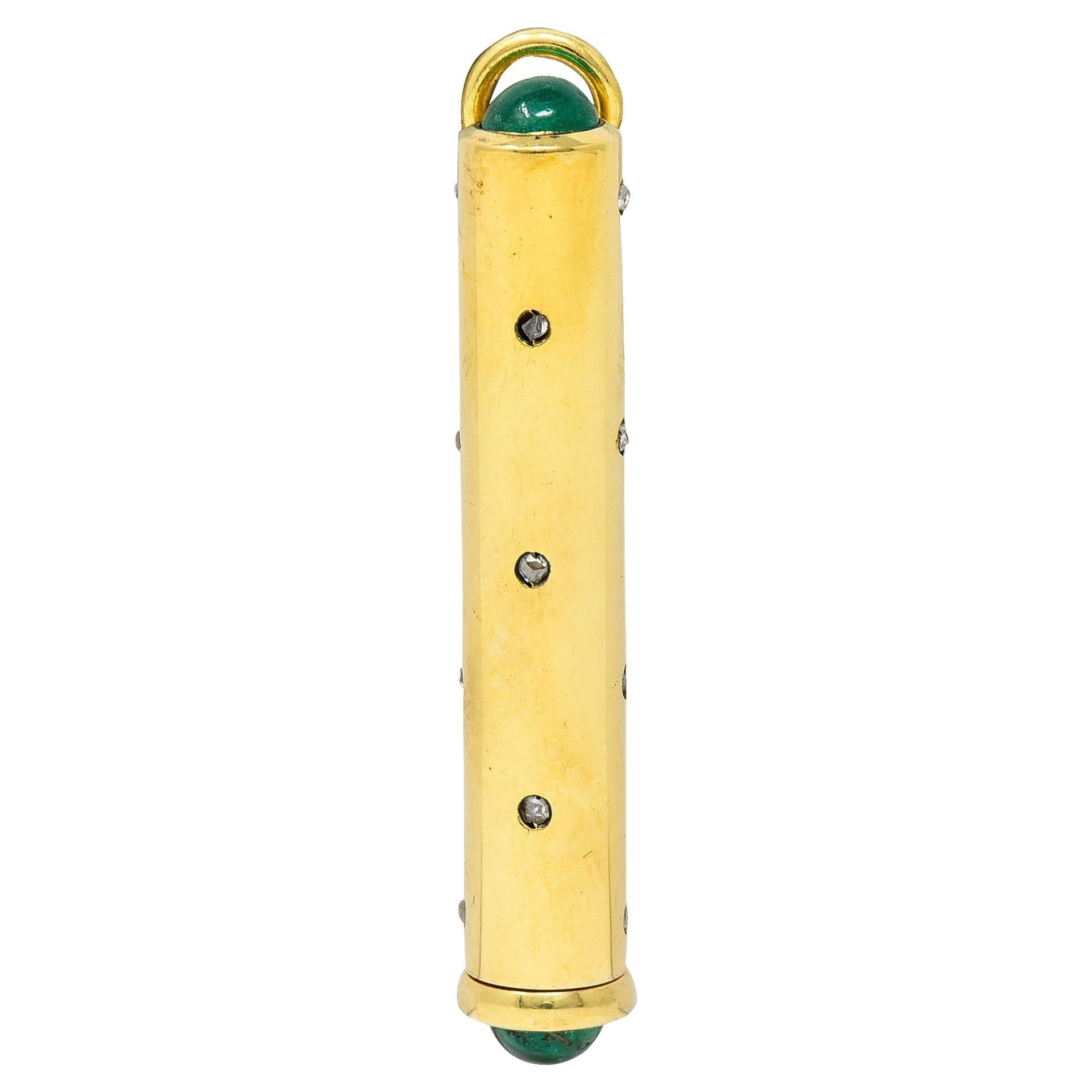 French Victorian 1.15 Carats Emerald Diamond 18 Karat Yellow Mechanical Pencil