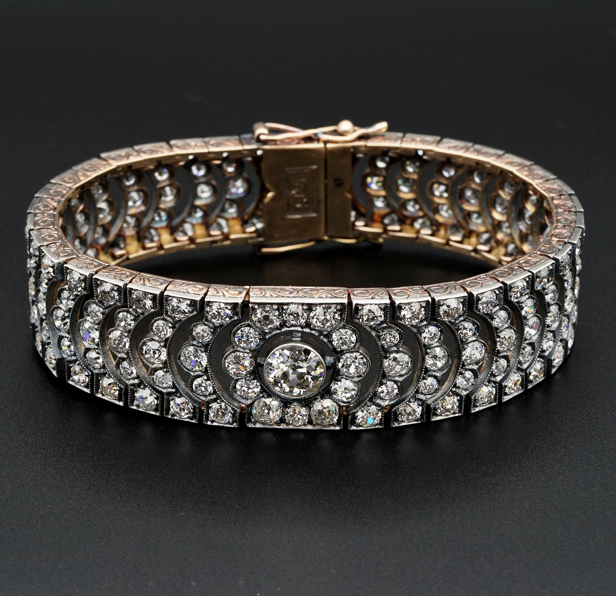 Heirloom

Facts: rare and quite outstanding French origin, fully hallmarked, Victorian Diamond bracelet
An Heirloom piece of the antique jewellery witness of past history, treasure to get hold of!
1890 ca, it also bears Diamond TCW impressed on the