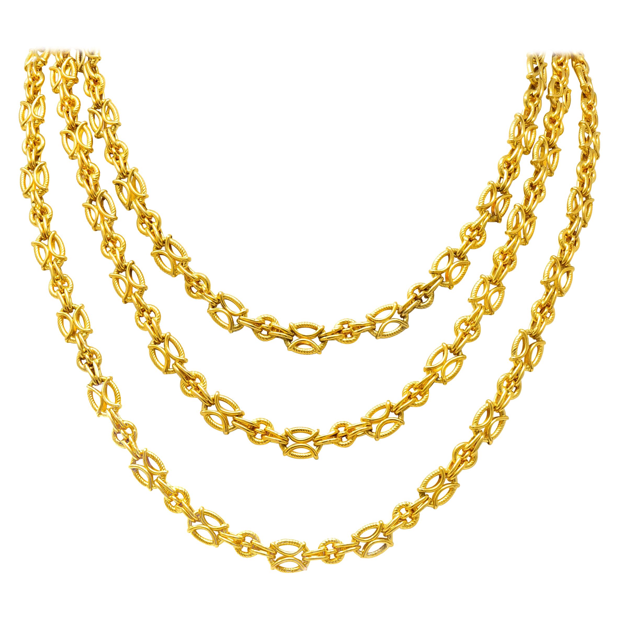 French Victorian 18 Karat Gold Long Chain Necklace