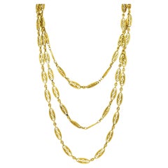 French Victorian 18 Karat Yellow Gold 65 Inch Long Chain Antique Lariat Necklace