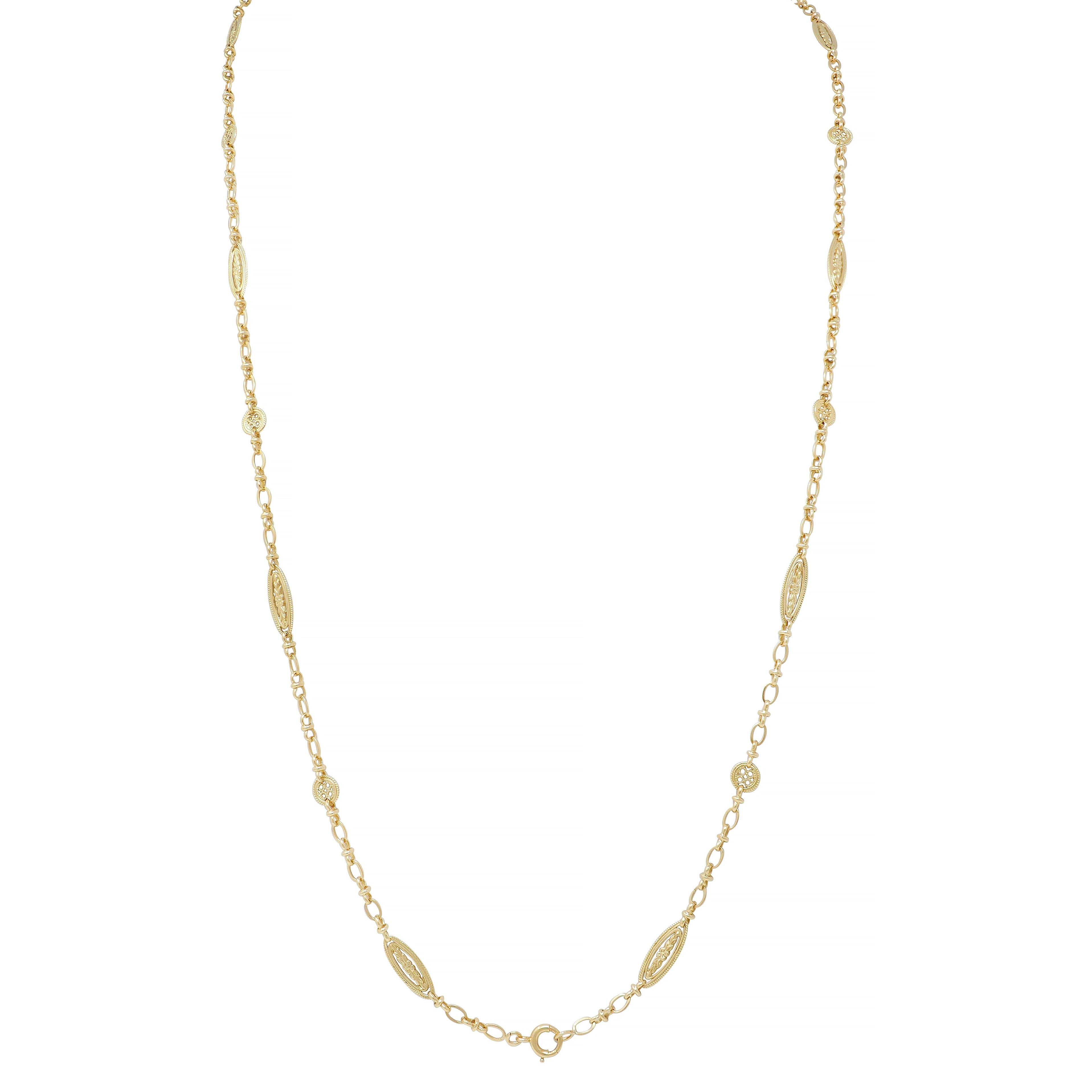 Collana vittoriana francese in oro giallo 18 carati con catena a Orange Blossom in vendita 1