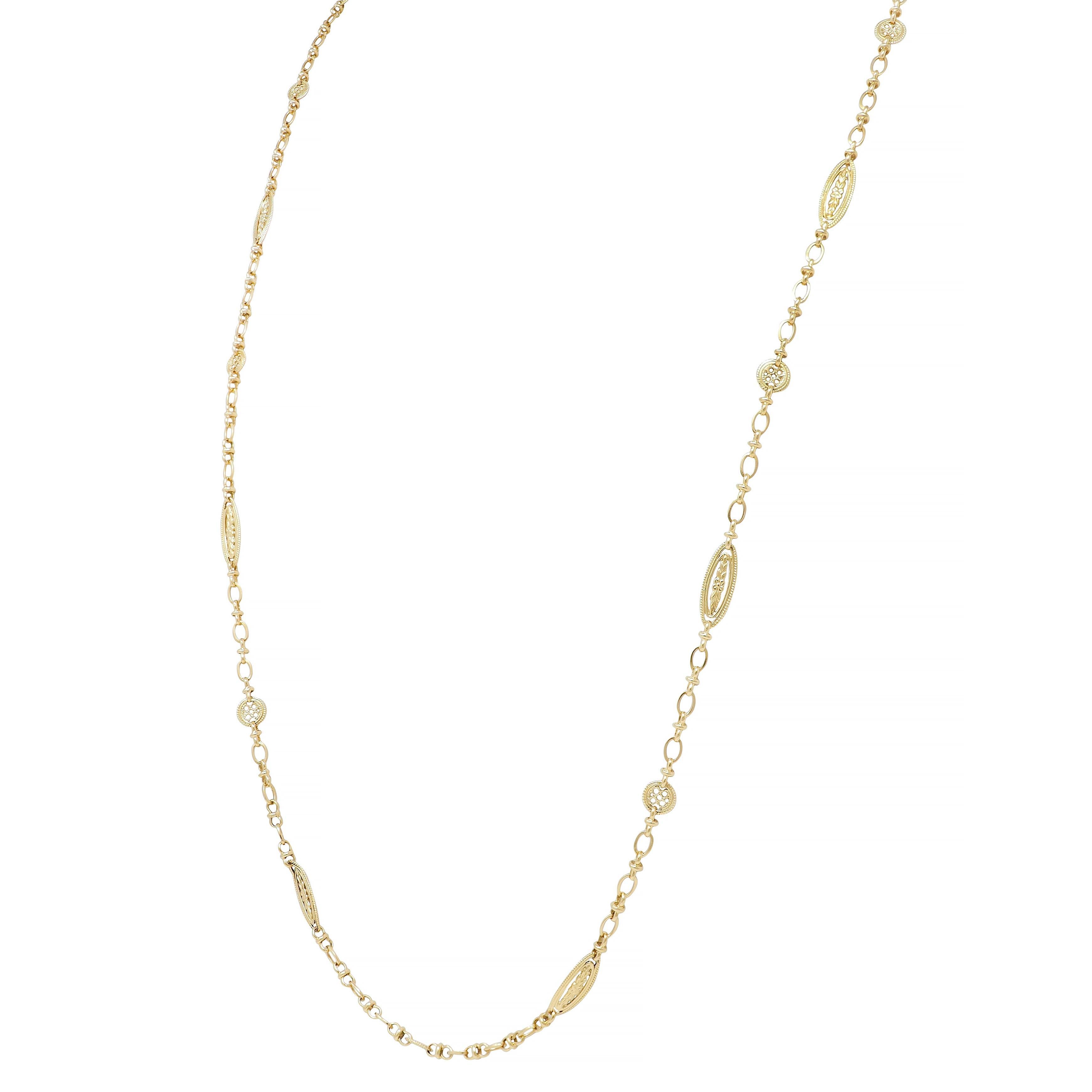 French Victorian 18 Karat Yellow Gold Antique Orange Blossom Link Chain Necklace For Sale 2