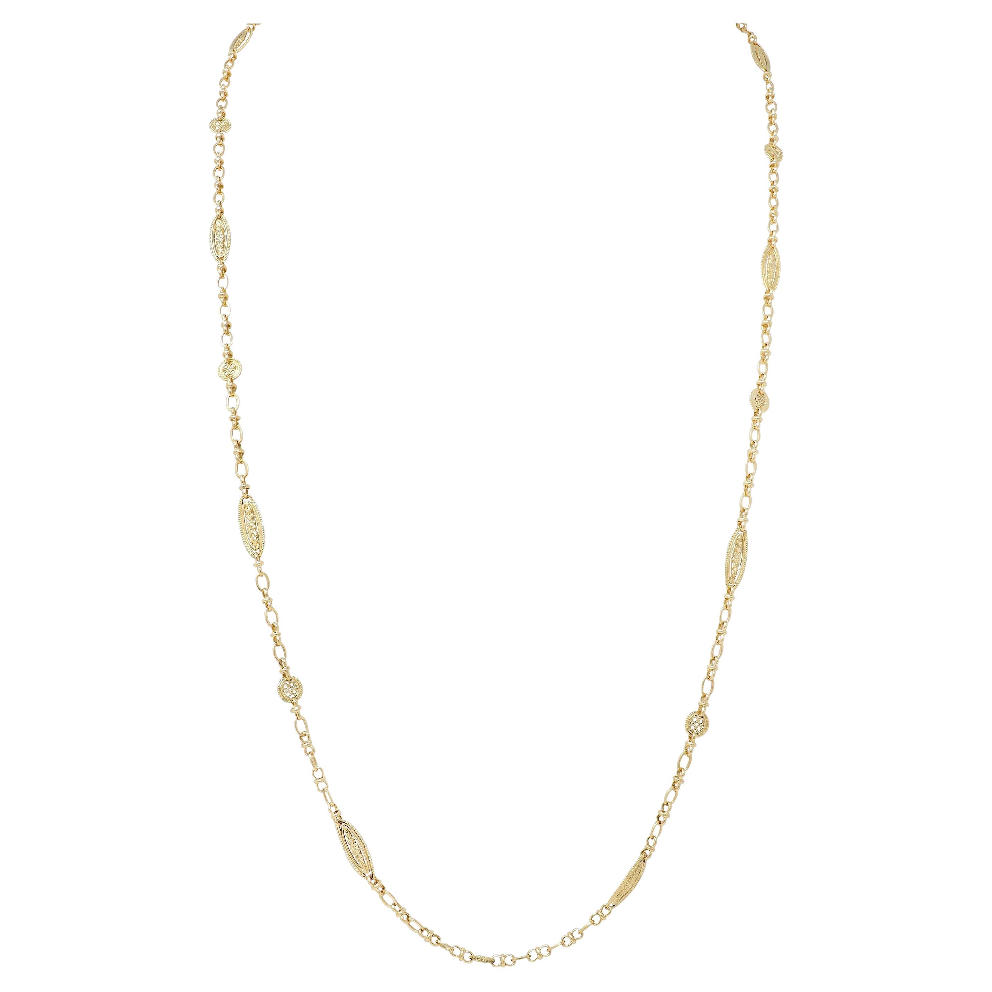 French Victorian 18 Karat Yellow Gold Antique Orange Blossom Link Chain Necklace