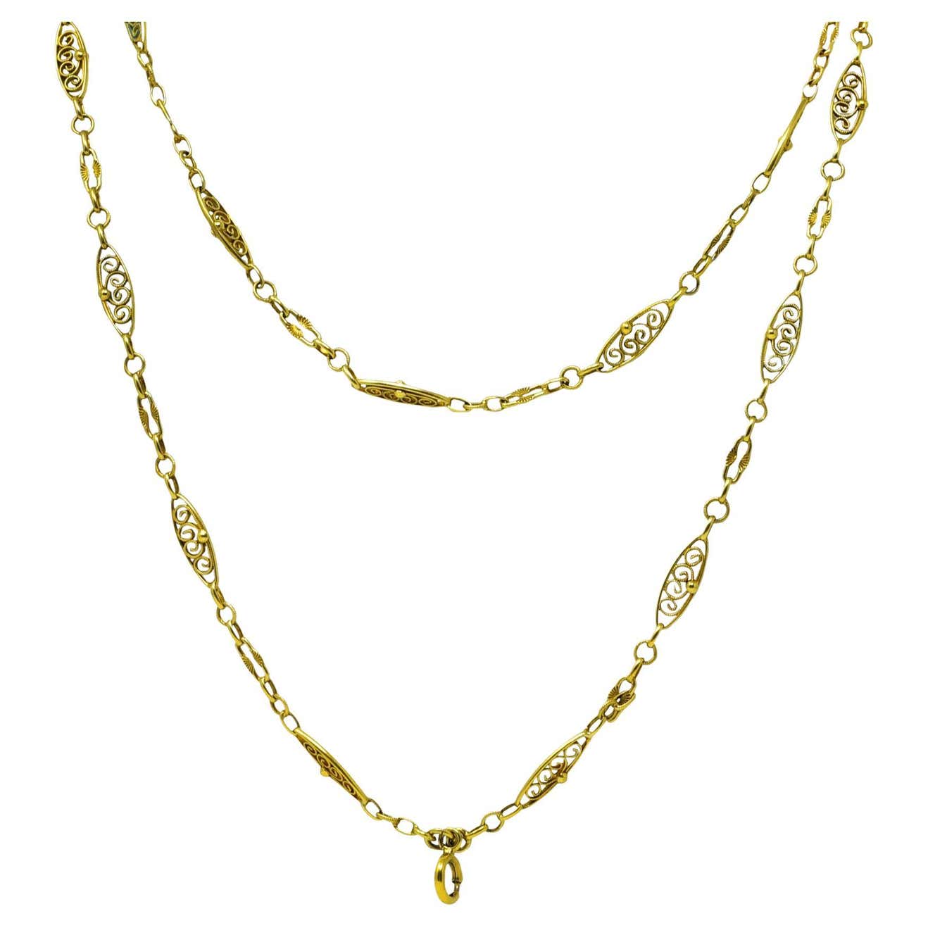 French Victorian 18 Karat Yellow Gold Filigree Antique Necklace For ...