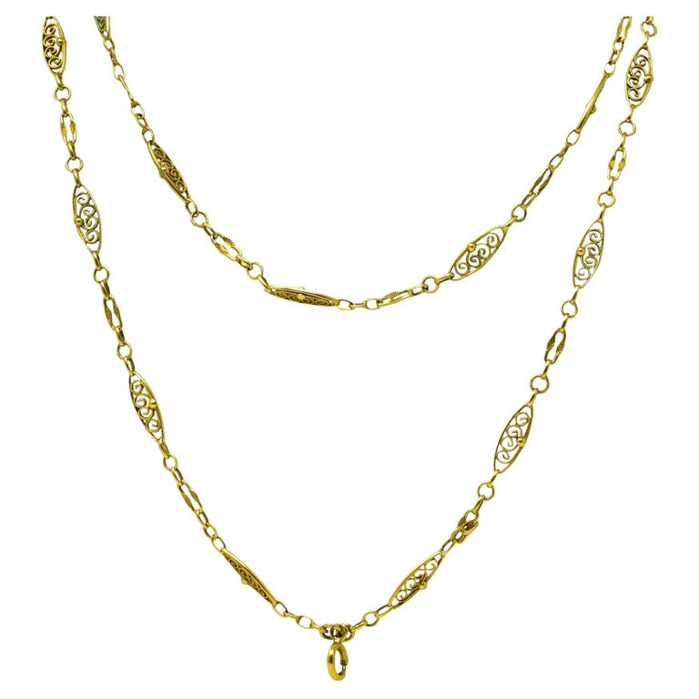 French Victorian 18 Karat Yellow Gold Filigree Antique Necklace For ...
