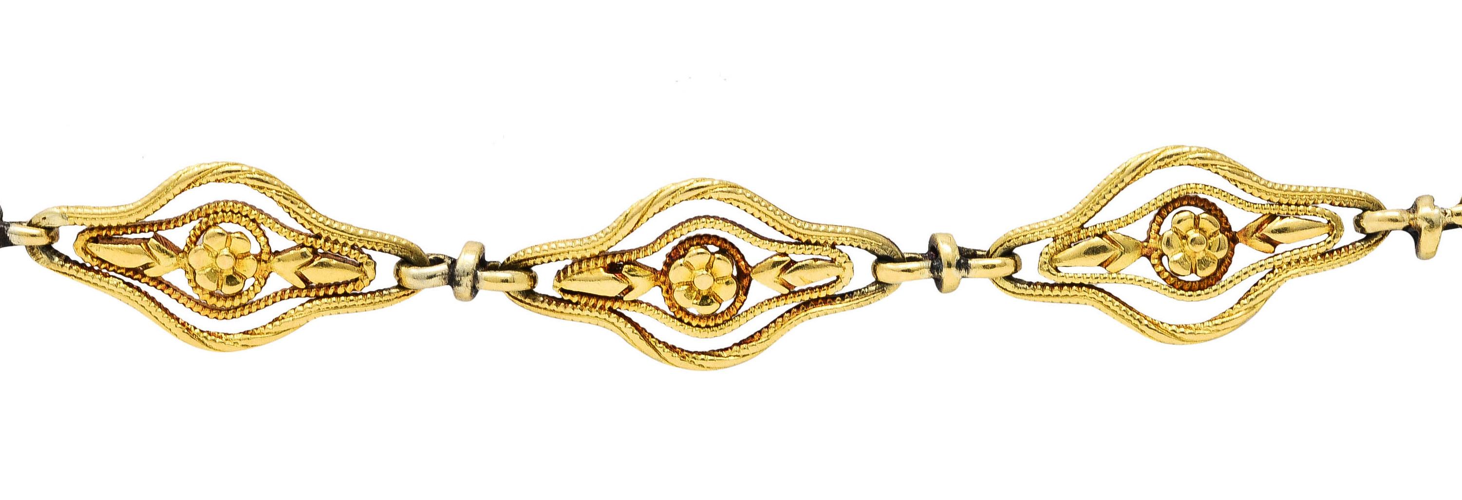 French Victorian 18 Karat Yellow Gold Floral Link Bracelet In Excellent Condition In Philadelphia, PA