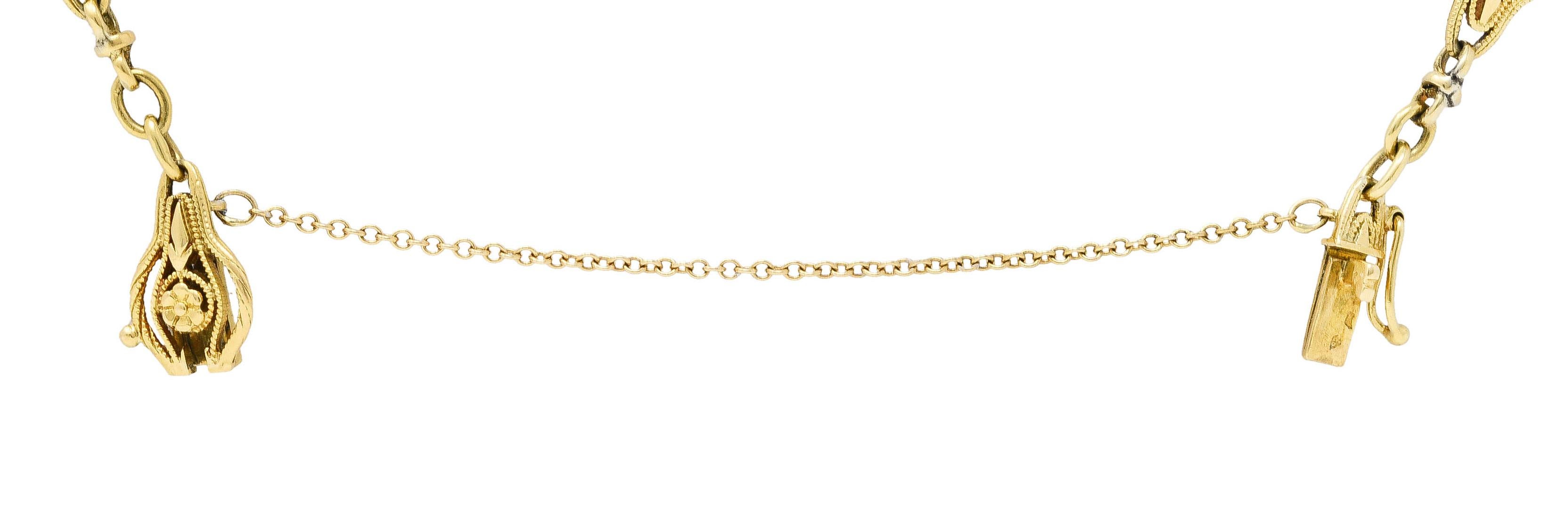 French Victorian 18 Karat Yellow Gold Floral Link Bracelet 4