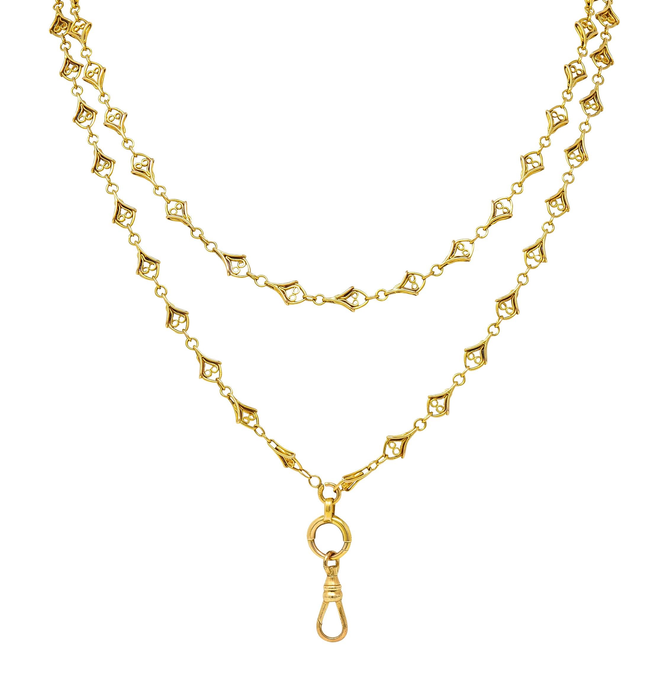 Französische viktorianische 18 Karat Gelbgold Herz Antike Kette Halskette (Viktorianisch) im Angebot