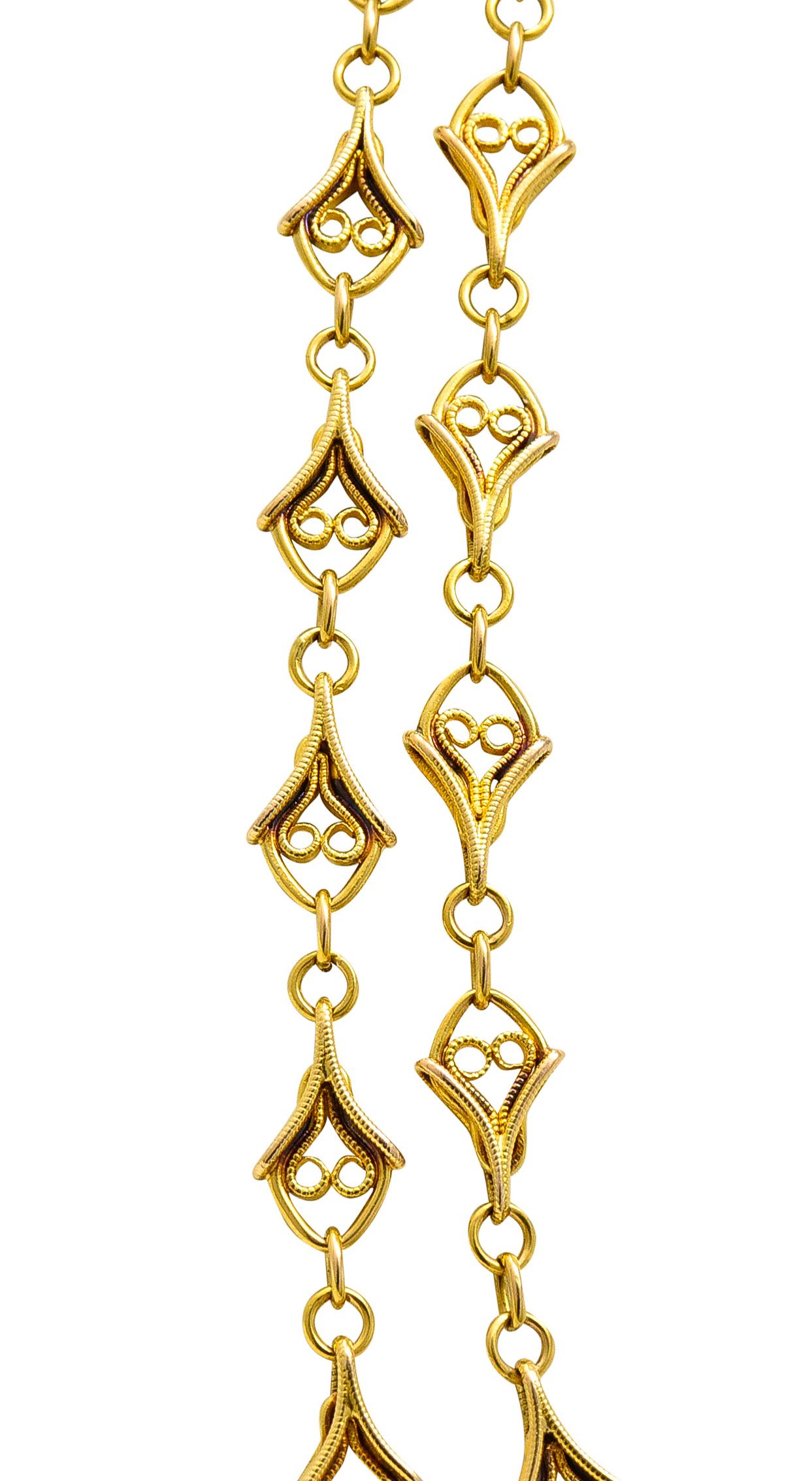Französische viktorianische 18 Karat Gelbgold Herz Antike Kette Halskette für Damen oder Herren im Angebot