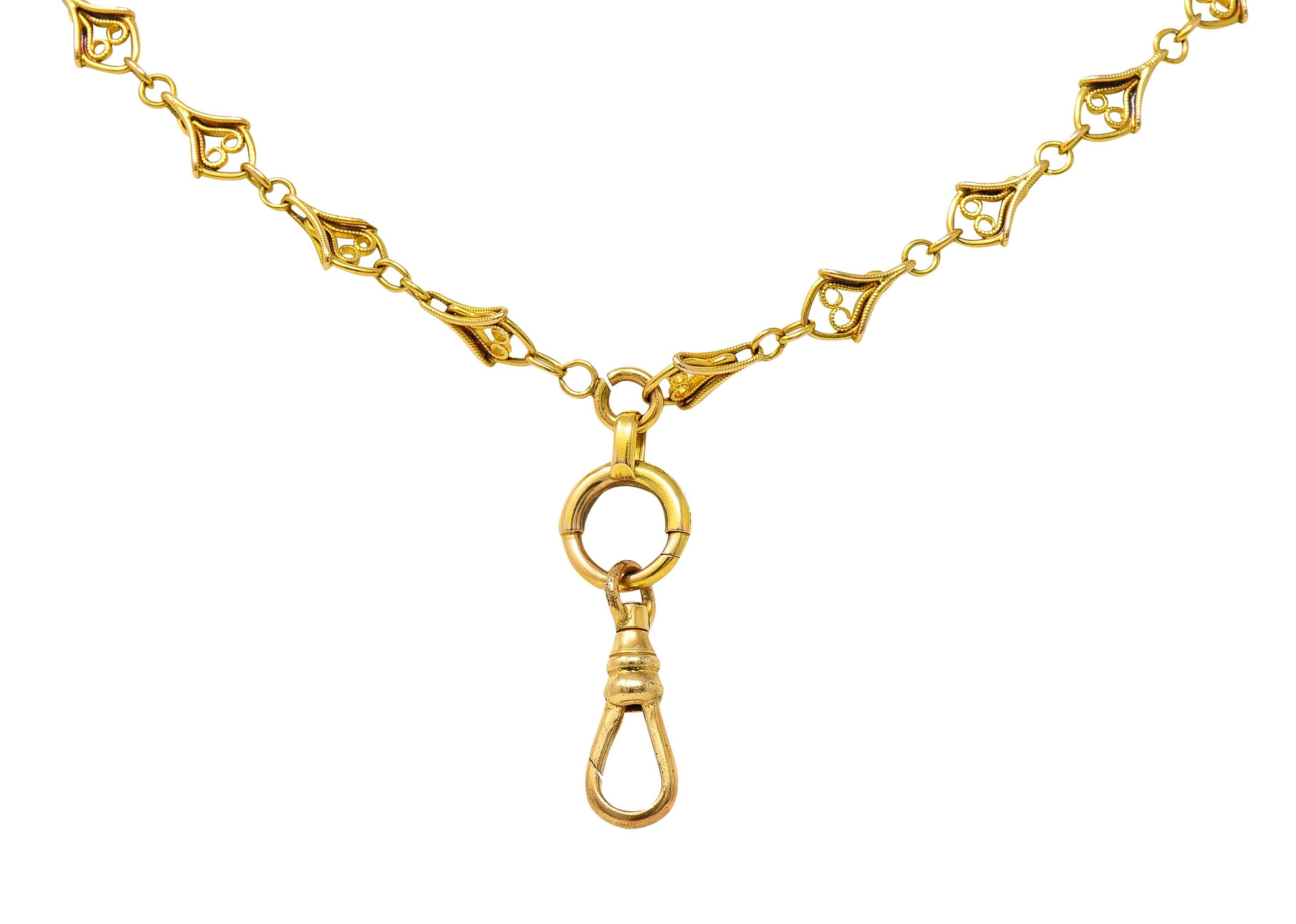 Women's or Men's French Victorian 18 Karat Yellow Gold Heart Antique Chain Necklace For Sale