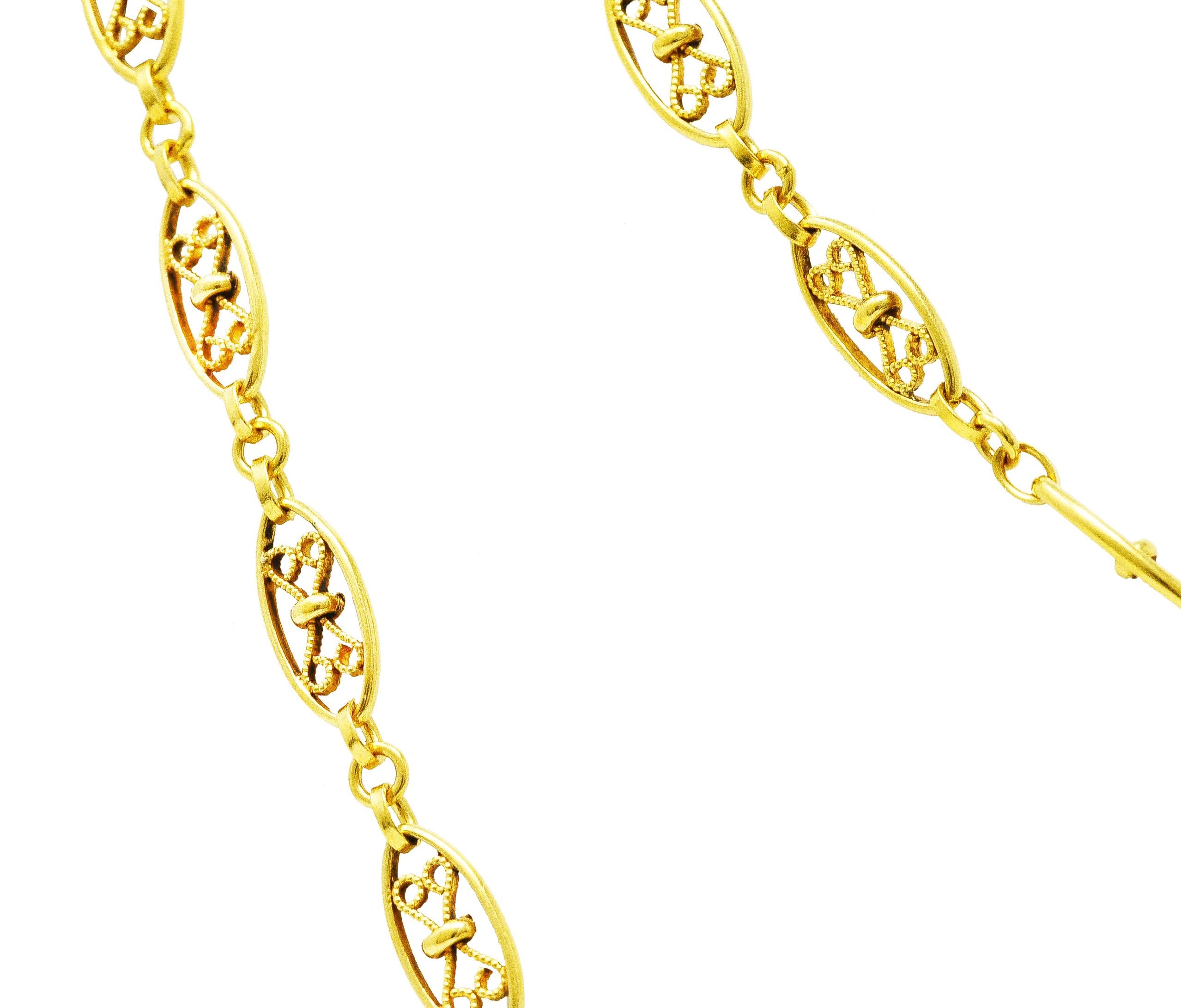 French Victorian 18 Karat Yellow Gold Heart Chain Link Necklace 3