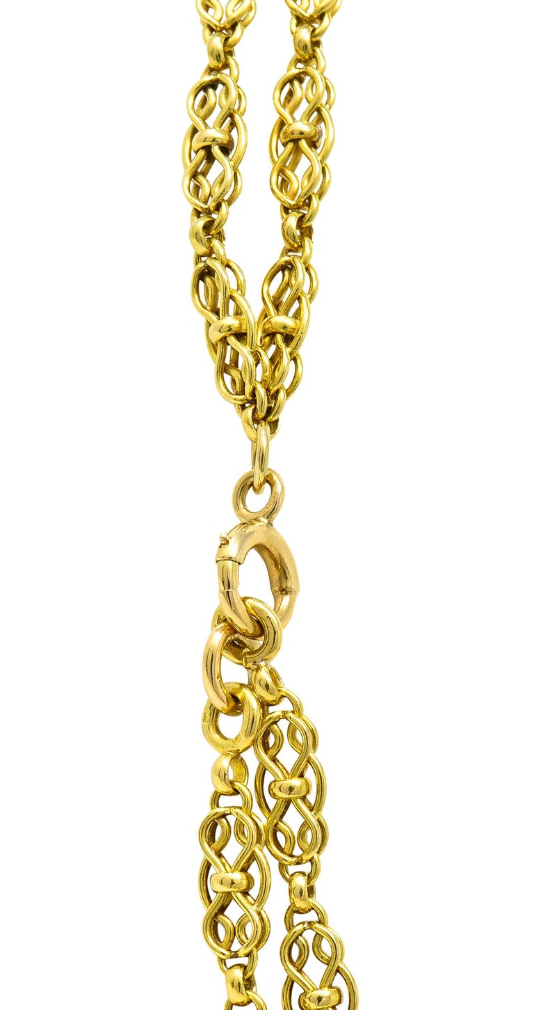 French Victorian 18 Karat Yellow Gold Infinity Knot Long Chain Antique ...