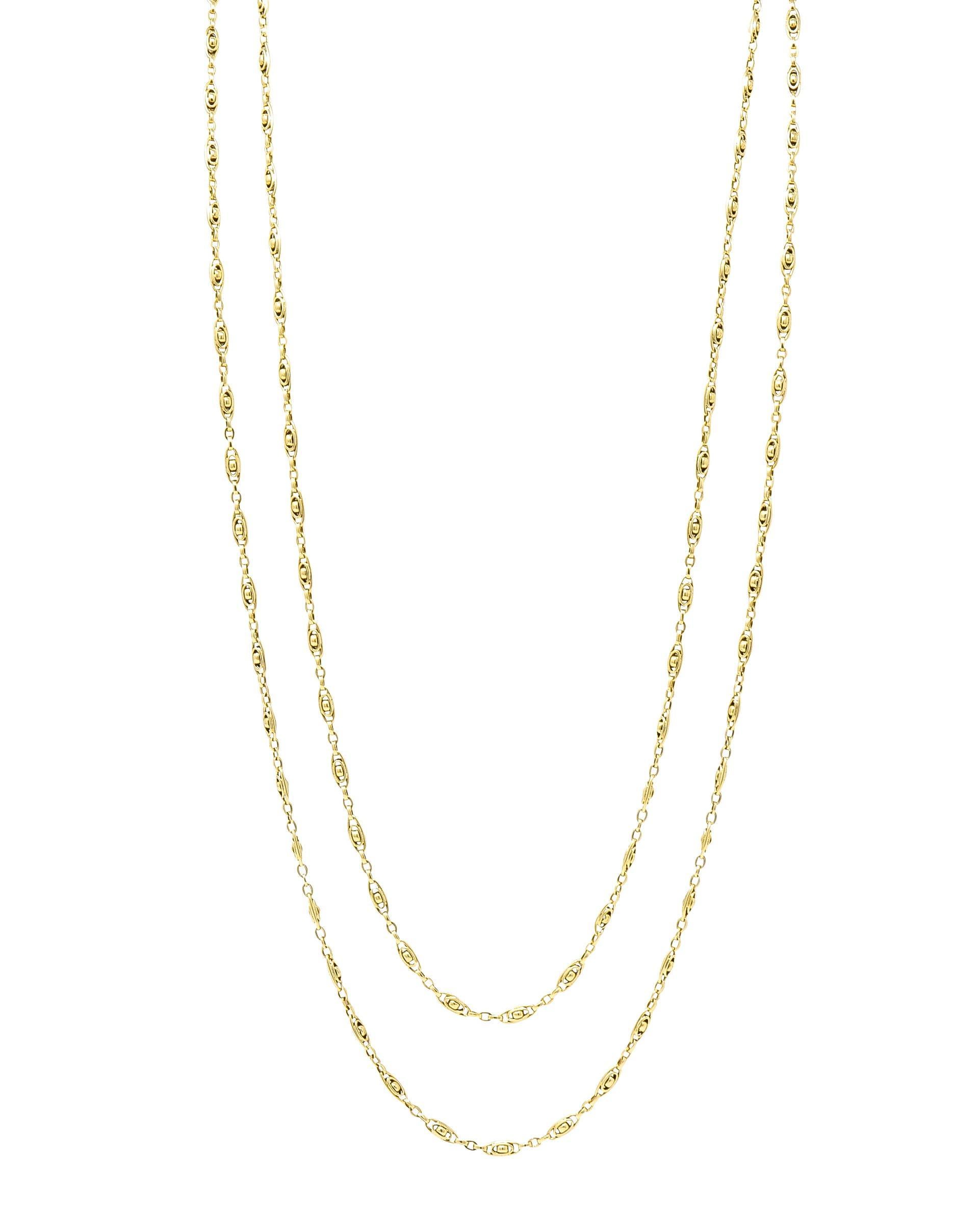 De las mujeres Collar Victoriano Francés de Oro Amarillo de 18 Kilates con Cadena Antigua de Eslabones Ovalados Largos en venta