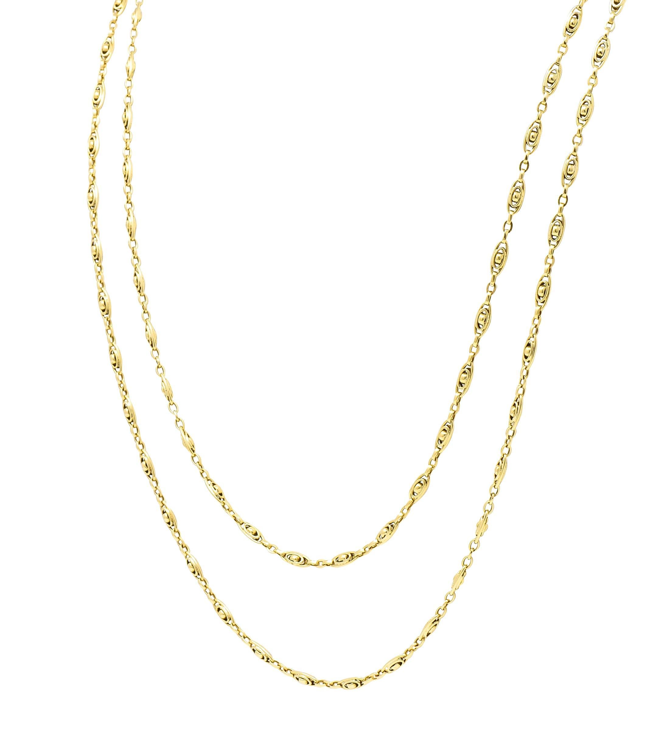 Collar Victoriano Francés de Oro Amarillo de 18 Kilates con Cadena Antigua de Eslabones Ovalados Largos en venta 1