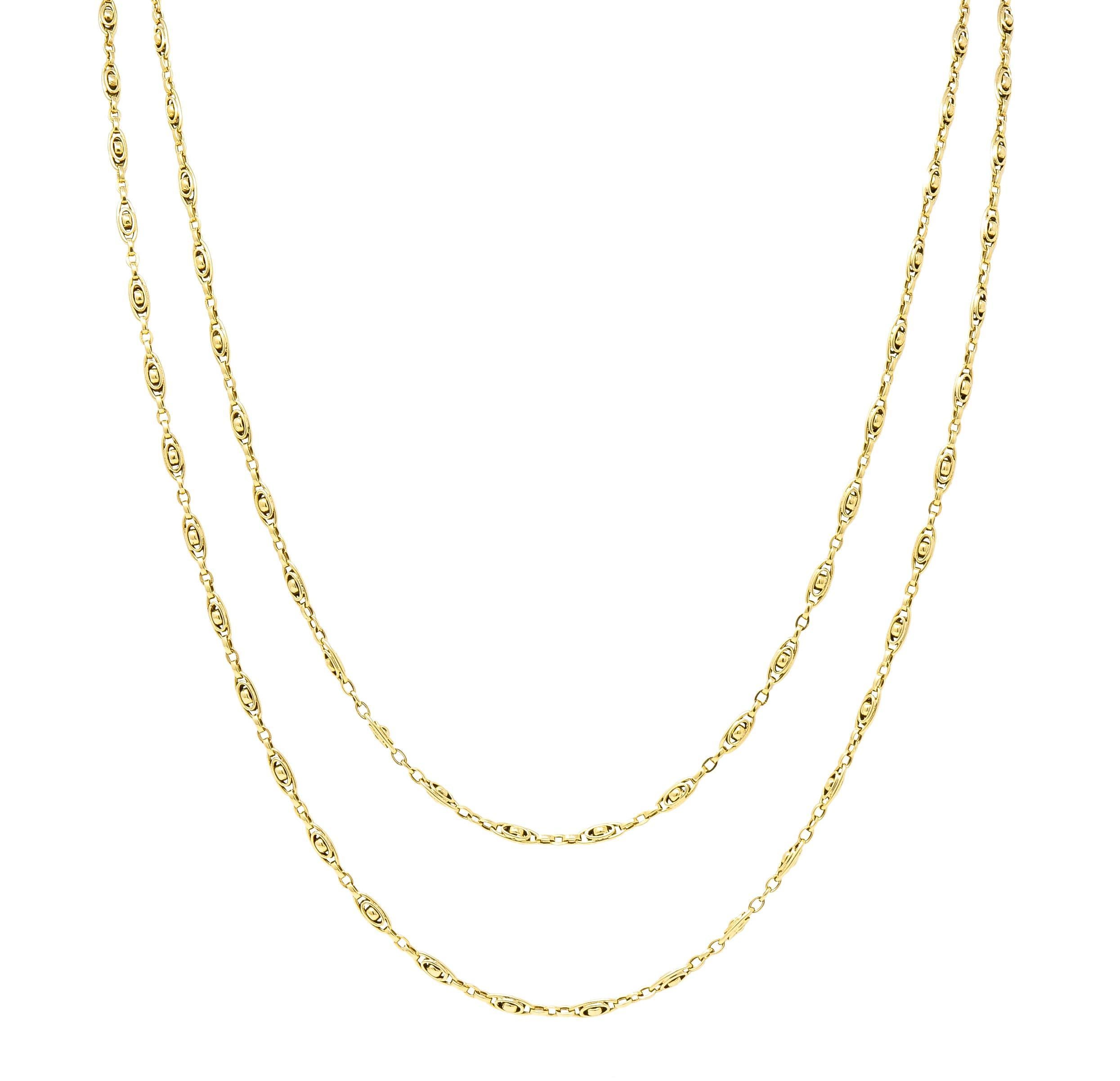 Collana vittoriana francese in oro giallo 18 carati con catena ovale lunga e antica