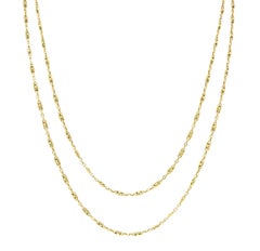 Collana vittoriana francese in oro giallo 18 carati con catena ovale lunga e antica