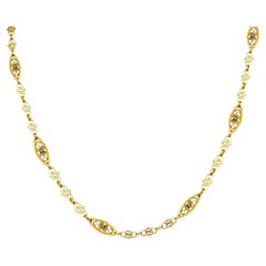 French Victorian 18 Karat Yellow Gold Whiplash Link Antique Chain Necklace