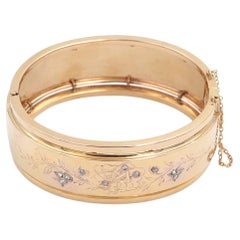 French Victorian 18k cuff bracelet with butterfly and diamonds