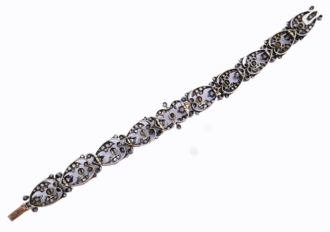 Women's French Victorian 18k Gold Bracelet Pearl Diamond Silver Antique