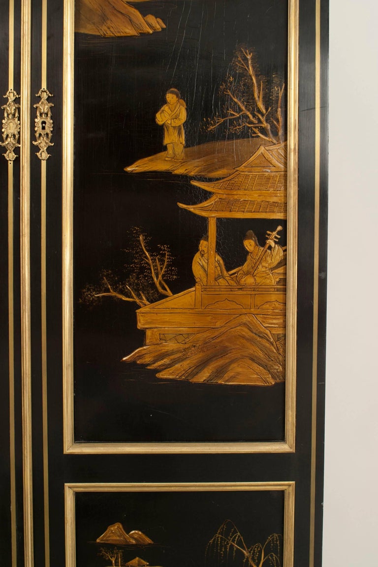 French Victorian Black Lacquered Chinoiserie Armoire For Sale at 1stDibs