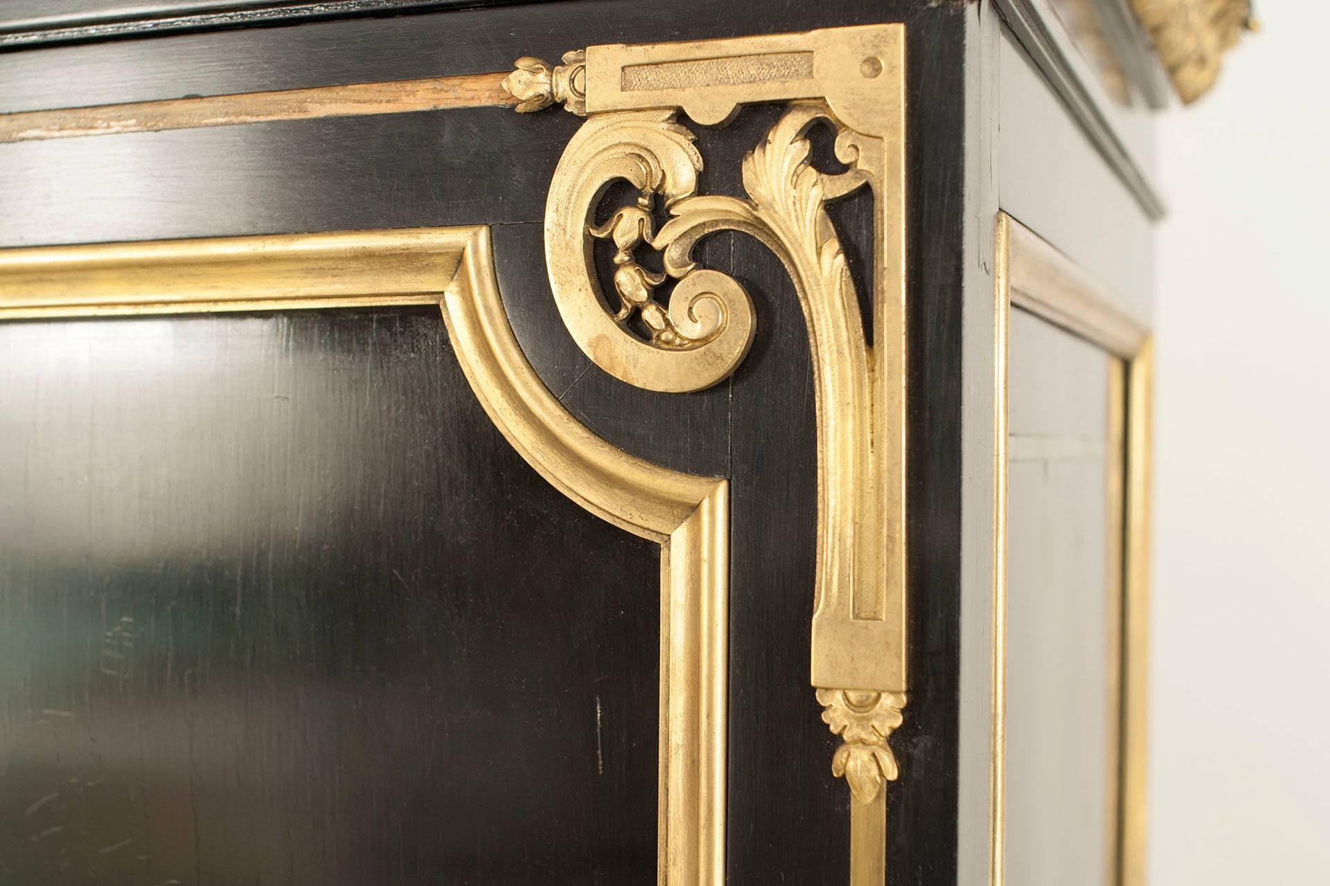 20th Century French Victorian Black Lacquered Chinoiserie Armoire