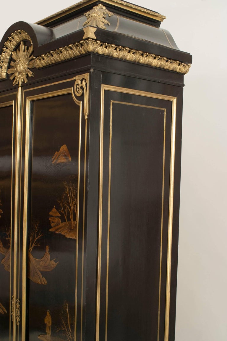 French Victorian Black Lacquered Chinoiserie Armoire For Sale at 1stDibs
