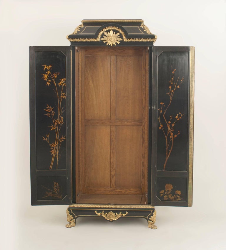 French Victorian Black Lacquered Chinoiserie Armoire For Sale at 1stDibs