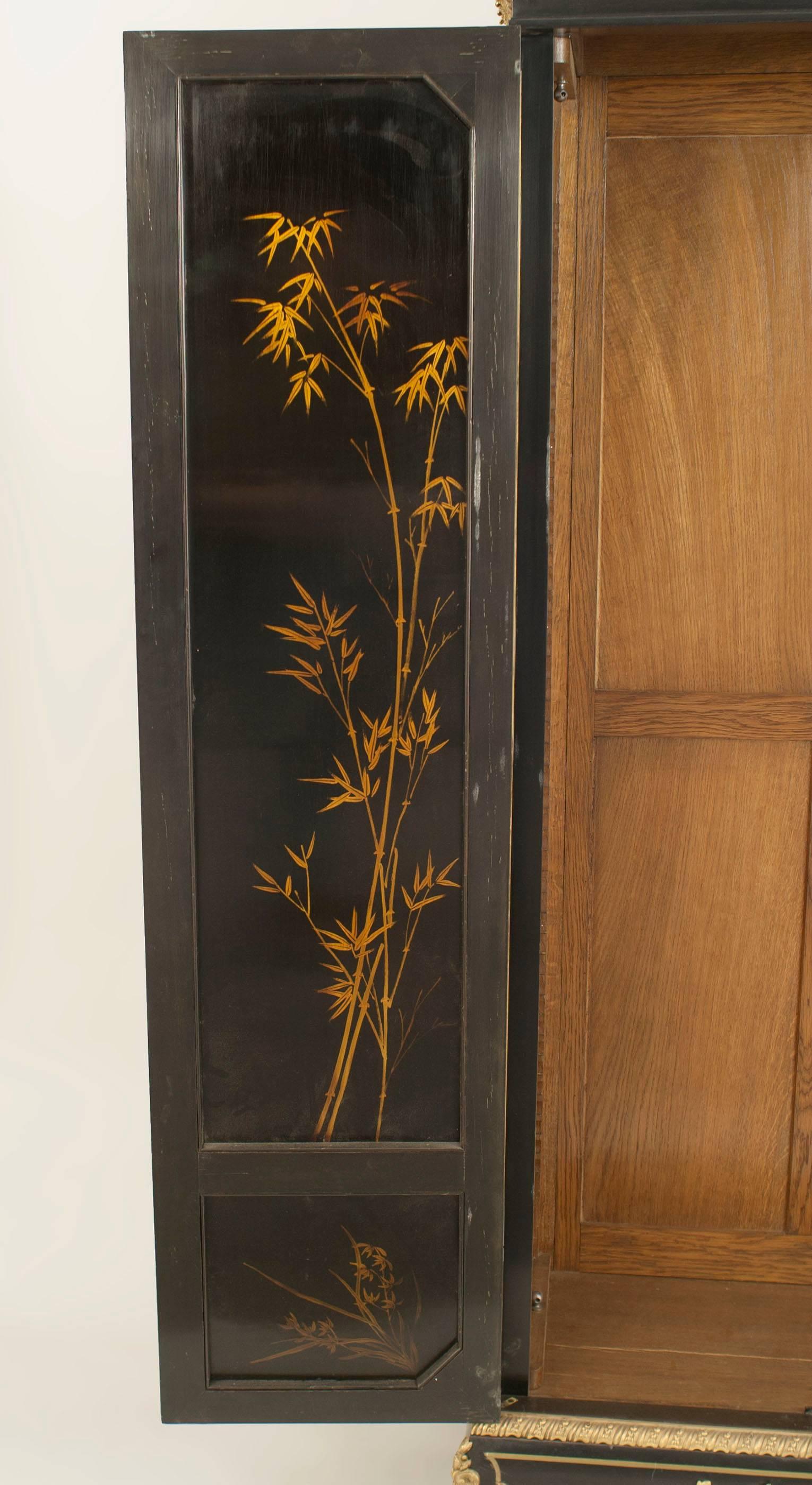 French Victorian Black Lacquered Chinoiserie Armoire 2